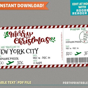Viagem Surpresa Feliz Natal Cartão de Embarque II - Bilhete Voo - Vale Presente | Férias de Férias - Download Instantâneo! - Edite e imprima em casa
