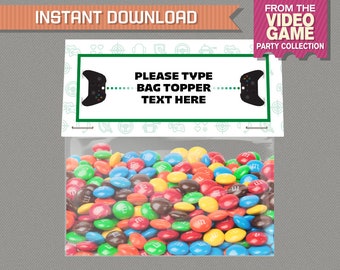 Video Game Party Treat Bag Toppers - Video Game Bag Labels (Green) Video Game Birthday - INSTANT DOWNLOAD Edit and print at home!