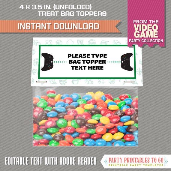 Video Game Party Treat Bag Toppers - Video Game Bag Labels (Green) Video Game Birthday - INSTANT DOWNLOAD Edit and print at home! Il_570xn