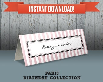 Paris Party - Parisian Party Printable Tent Cards / Place Cards / Food Labels - Editable PDF file - Print at home