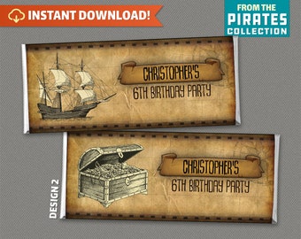 Pirate Party Regular Size Chocolate Wrappers - Pirates Birthday - Pirate Party Decor - INSTANT DOWNLOAD - Edit at home with Adobe Reader DC