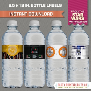 Star Wars Party Bottle Labels, Star Wars Party Napkin Rings - INSTANT DOWLOAD - Edit and print at home with Adobe Reader DC