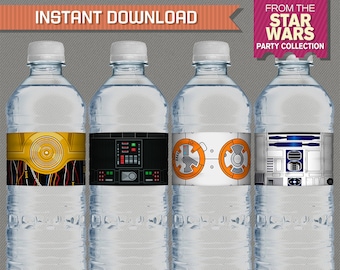 Star Wars Party Bottle Labels, Star Wars Party Napkin Rings - INSTANT DOWLOAD - Edit and print at home with Adobe Reader DC