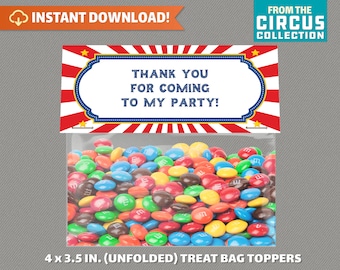 Circus Party Treat Bag Toppers - Carnival Bag Labels - Circus Birthday - Carnival Party Decor - INSTANT DOWNLOAD Edit and print at home!