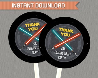 Star Wars Party Printable Favor Tags - Star Wars Party Thank You Tags - INSTANT DOWNLOAD - Edit and print at home with Adobe Reader