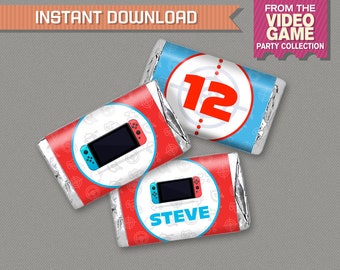 Video Game Party Mini Chocolate Wrappers (Red) - INSTANT DOWNLOAD - Video Game Wrappers - Edit and print at home with Adobe Reader