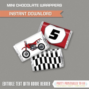 Dirt Bike Party Mini Chocolate Wrappers INSTANT DOWNLOAD Motocross Birthday Edit and print at home with Adobe Reader image 1