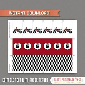 Dirt Bike Party Mini Chocolate Wrappers INSTANT DOWNLOAD Motocross Birthday Edit and print at home with Adobe Reader image 2