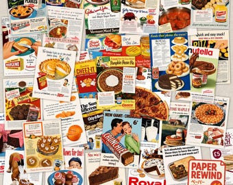 50 adesivos vintage de comida | Anúncios retrô | Papelaria e scrapbooking