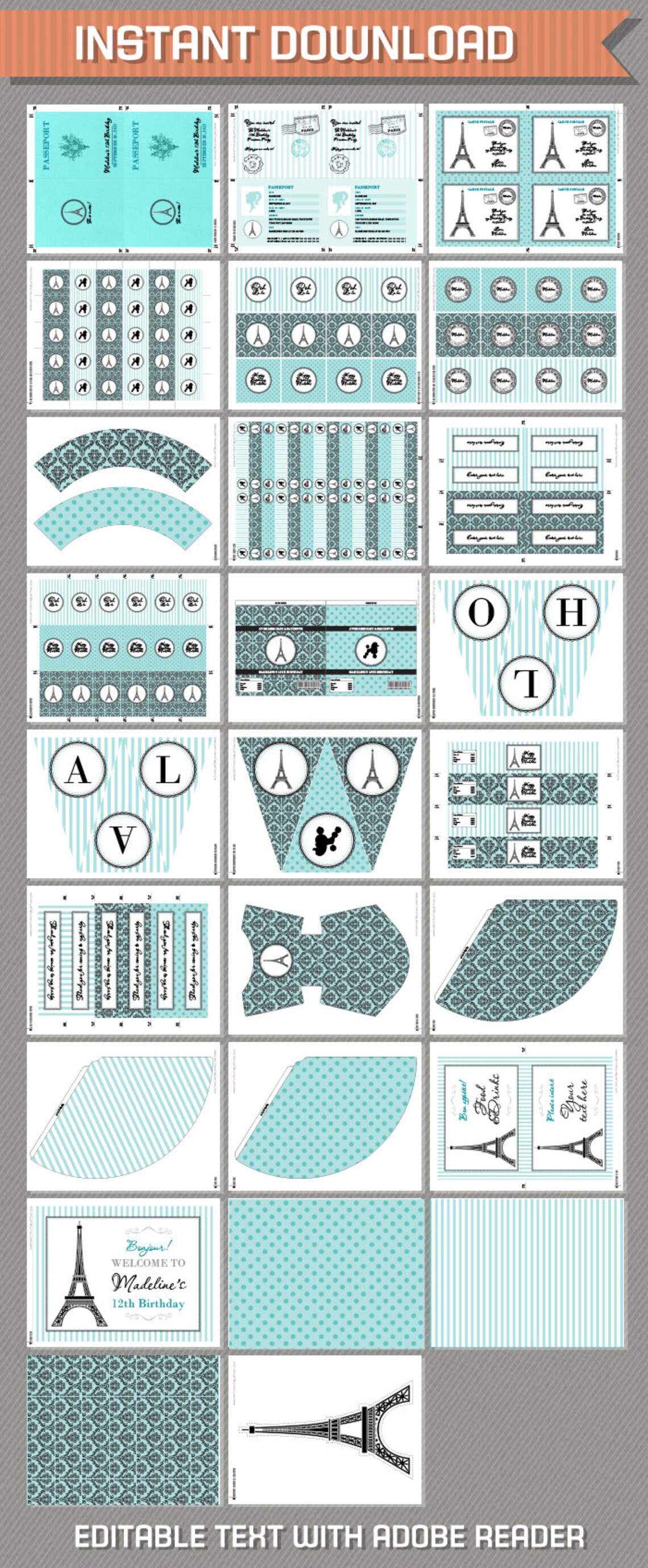 Paris Party Printable Collection &amp; Invitations Paris | Etsy