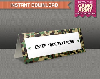 Army Food Labels / Camo Place Cards / Camo Food Labels - INSTANT DOWNLOAD - Edit and print at home - Camo Army Birthday Decoration