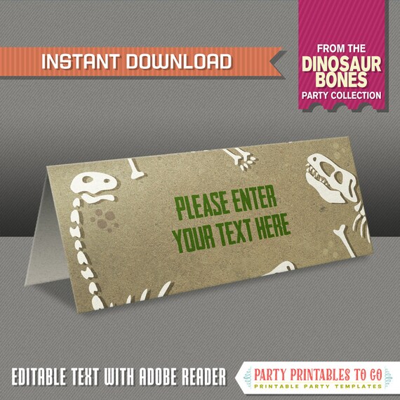 Dinosaur Bones Party Food Labels Dinosaur Bones Place Cards INSTANT