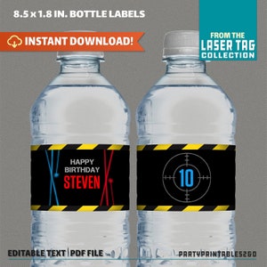Laser Tag Party Bottle Labels / Laser Tag Party Napkin Rings - Laser Tag Birthday - Edit and print at home with Adobe Reader