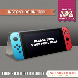 Videospiel Party Food Label / Videospiel Party Tischkarten (Rot) SOFORTIGER DOWNLOAD - Bearbeiten und drucken Sie mit Adobe Reader