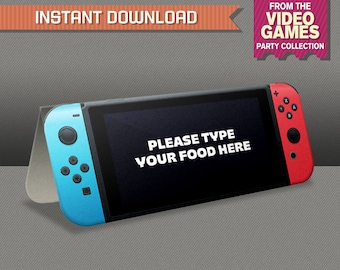 Video Game Party Food Label / Video Game Party Place Cards (Red) INSTANT DOWNLOAD - Edit and print with Adobe Reader
