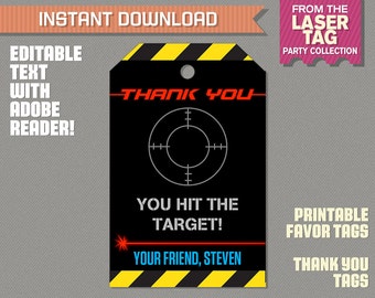 Laser Tag Party Favor Tags / Laser Tag Thank you Tag - Laser Tag Birthday - Laser Tag Party - Edit and print at home with Adobe Reader