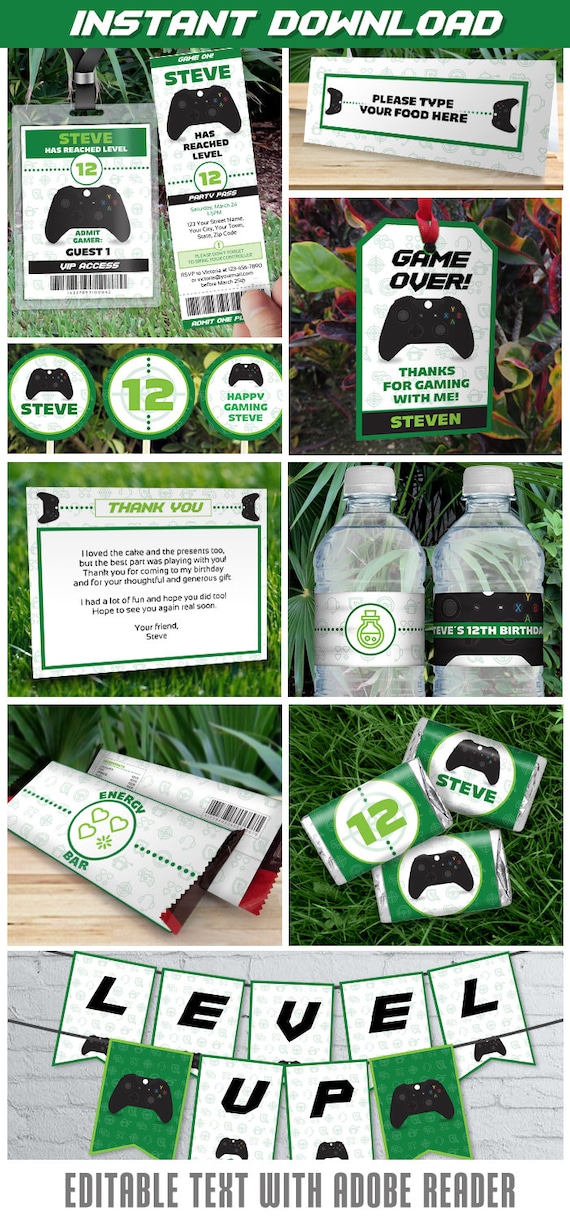 Video Game Invitation & Party Decorations (Green) INSTANT DOWNLOAD - Video Game Party - Video Game Birthday - EDIT at home with Adobe Reader Il_570xn
