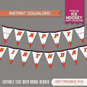 Ice Hockey Party Banner w/ Spacers - Ice Hockey Party - Ice Hockey Decoration - INSTANT DOWNLOAD - Edit and print at home with Adobe Reader