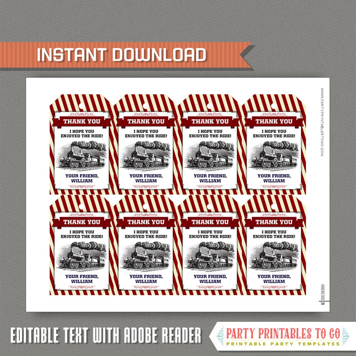 Train Party Favor Tag / Train Thank you Tag INSTANT DOWNLOAD | Etsy