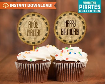 Pirates Party Cupcake Toppers - Pirate Party - Pirate Birthday Decor - Instant Download! - Edit and print with Adobe Reader DC