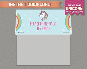 Unicorn Party Treat Bag Toppers - Unicorn Bag Labels - Unicorn Party - INSTANT DOWNLOAD, Editable PDF file - Print at home with Adobe Reader
