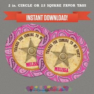 Cowgirl Printable Birthday Favor Tags - Editable PDF file - Print at home