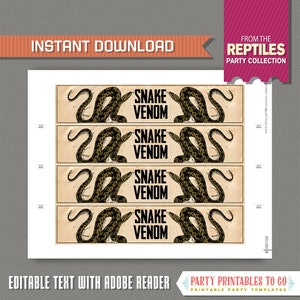 Reptile Party Bottle Labels, Reptile Party Napkin Rings - INSTANT ...