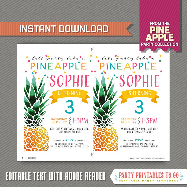 Pineapple Party Invitation with FREE Backside INSTANT | Etsy