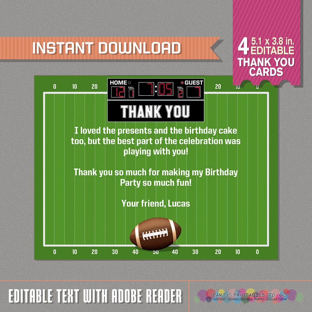 Football Thank You Card Football Party Football Birthday | Etsy
