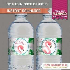 Flamingo Party  Bottle Labels, Flamingo Party Napkin Rings - INSTANT DOWLOAD - Flamingo Birthday - Edit and print at home with Adobe Reader