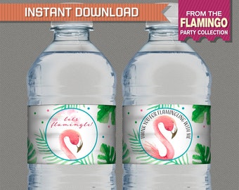 Flamingo Party  Bottle Labels, Flamingo Party Napkin Rings - INSTANT DOWLOAD - Flamingo Birthday - Edit and print at home with Adobe Reader