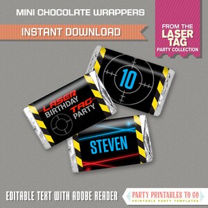 Laser Tag Party Mini Chocolate Wrappers - Laser Tag Birthday - INSTANT DOWNLOAD - Edit and print at home with Adobe Reader