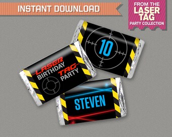 Laser Tag Party Mini Chocolate Wrappers - Laser Tag Birthday - INSTANT DOWNLOAD - Edit and print at home with Adobe Reader