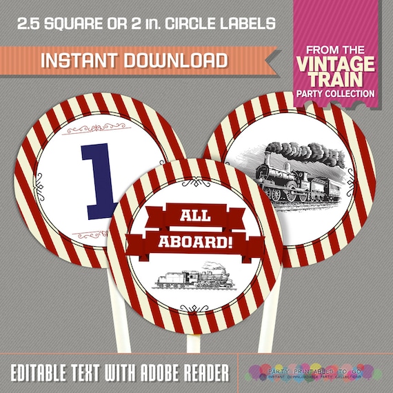 Train Party Printable Birthday Labels - INSTANT DOWNLOAD - Editable PDF ...