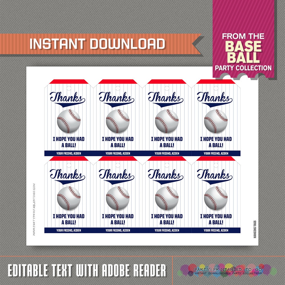 Baseball Party Favor Tag / Baseball Thank You Tag Baseball Etsy