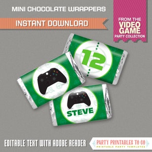Video Game Party Mini Chocolate Wrappers (Green) - INSTANT DOWNLOAD - Video Game Wrappers - Edit and print at home with Adobe Reader