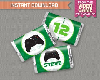 Video Game Party Mini Chocolate Wrappers (Green) - INSTANT DOWNLOAD - Video Game Wrappers - Edit and print at home with Adobe Reader