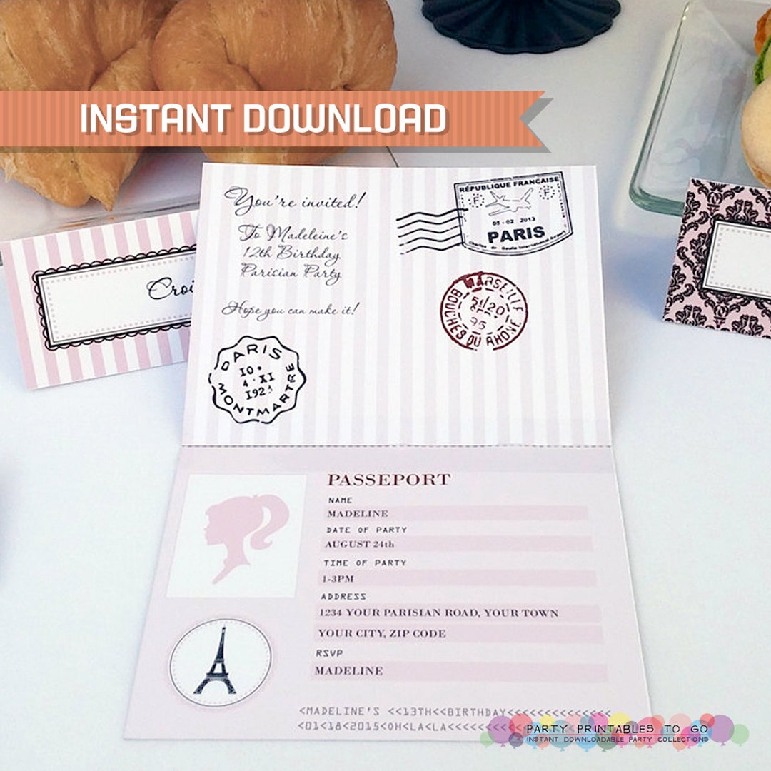 Paris Birthday Party Printable Invitation - Paris Birthday - Paris ...
