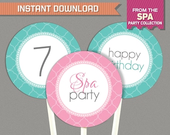 Spa Party Labels - INSTANT DOWNLOAD - Spa Birthday - Spa Decoration - Edit and print at home with Adobe Reader