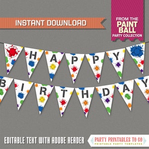 Paintball Party Birthday Banner with Spacers - INSTANT DOWNLOAD - Editable PDF file - Print at home - Paintball Birthday - Paintball Banner