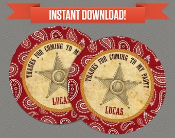 Cowboy Printable Birthday Favor Tags - INSTANT DOWNLOAD - Cowboy Birthday - Cowboy Party Decorations - Edit/print at home with Adobe Reader