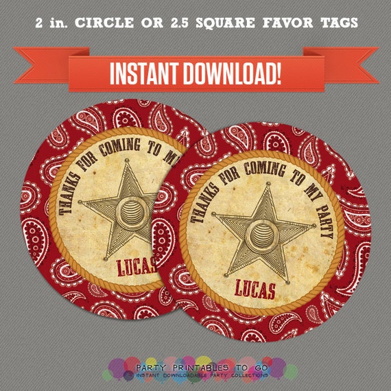 Cowboy Printable Birthday Favor Tags - INSTANT DOWNLOAD - Cowboy Birthday - Cowboy Party Decorations - Edit/print at home with Adobe Reader Il_570xn