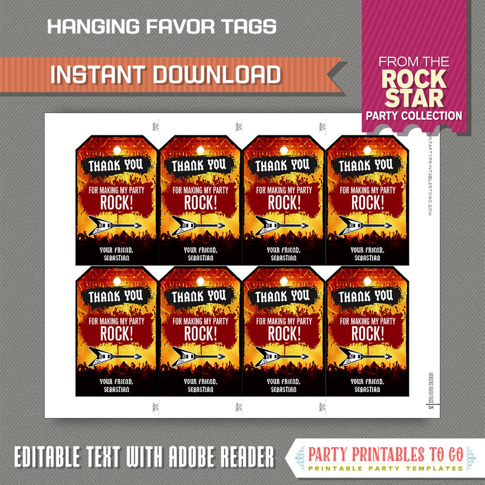 Rockstar Party Favor Tags / Rockstar Thank You Tag Rockstar | Etsy