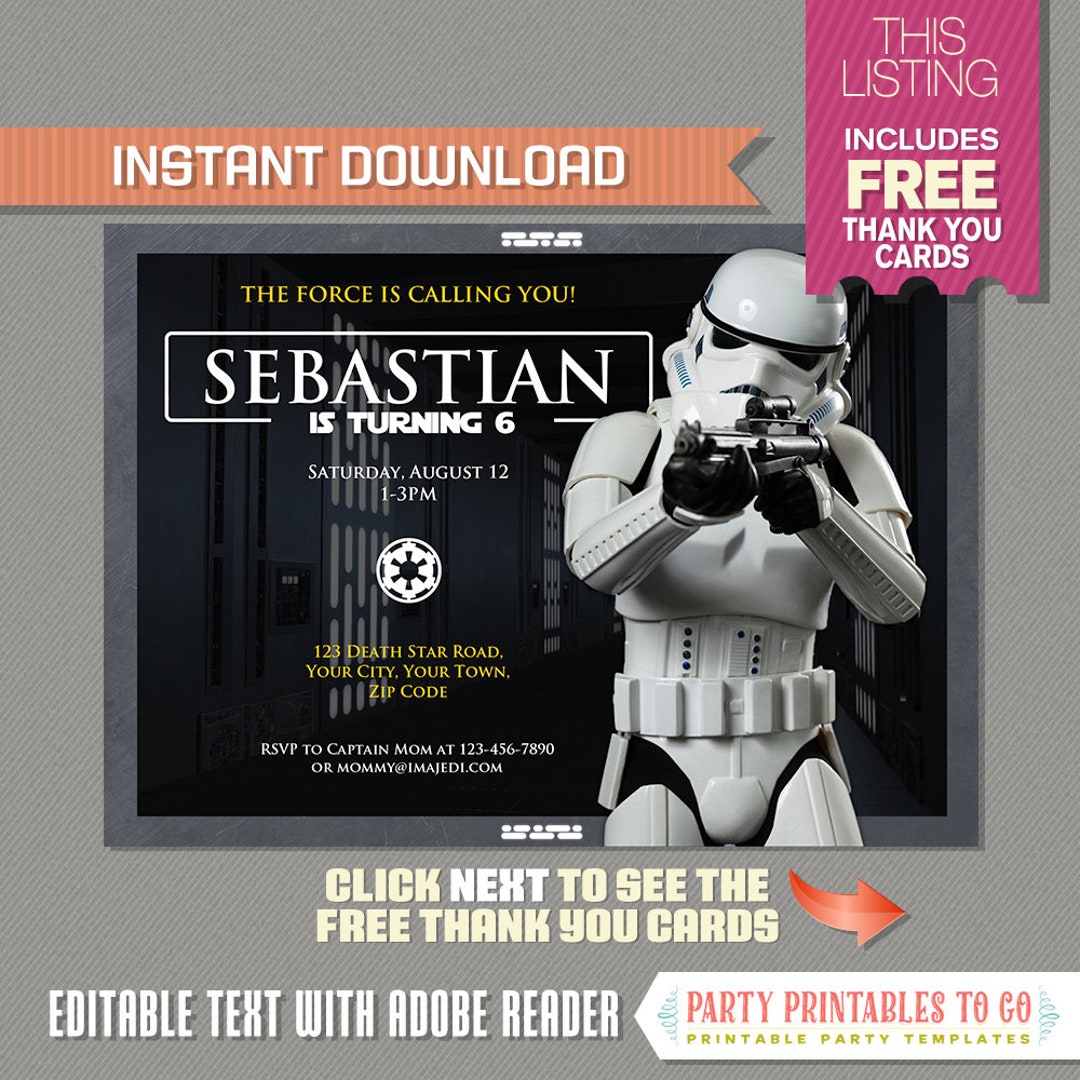 Star Wars Party Stormtrooper Invitation With FREE Thank You Card ...