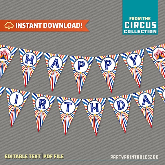 Circus Party Banner - Carnival Birthday - Carnival Party - Circus Party Decor - INSTANT DOWNLOAD - Edit and print at home with Adobe Reader Il_570xn