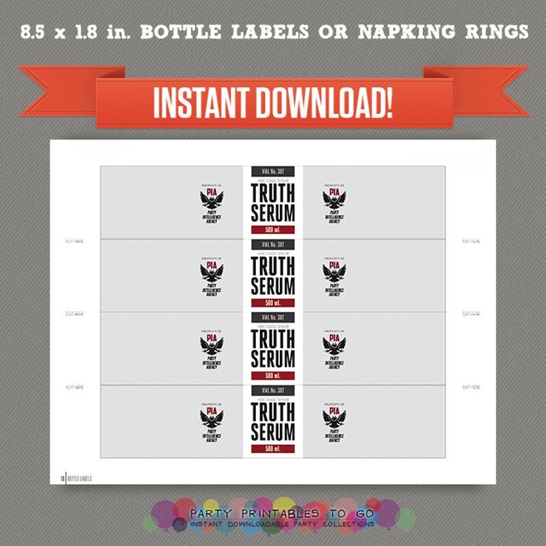 Truth Serum Water Bottle Labels Spy Party Secret Agent Etsy