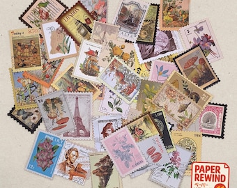 50 Adesivos de Selo Florais/Botânicos | Estilo Retrô | NÃO É UM SELO POSTAL | Papelaria e Scrapbooking