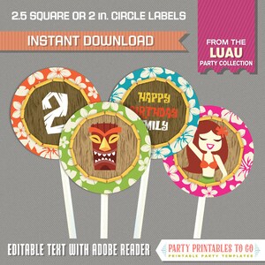 Luau / Hawaiian Party Labels - INSTANT DOWNLOAD - Luau Party - Luau Birthday - Luau Decoration - Edit and print at home with Adobe Reader