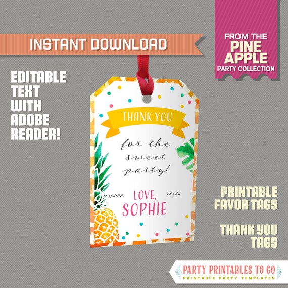Pineapple Party Favor Tags / Pineapple Thank you Tag - INSTANT DOWNLOAD ...
