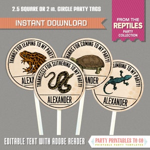 Reptile Party Favor Tags / Reptile Party Thank you Tags - INSTANT DOWNLOAD - Reptile Birthday - Edit and print at home with Adobe Reader